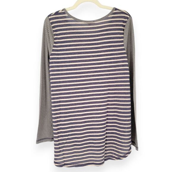 NWT Hem & Thread Striped Long Sleeve Tunic Top Size M Purple& Beige, Boho Casual - Picture 2 of 5